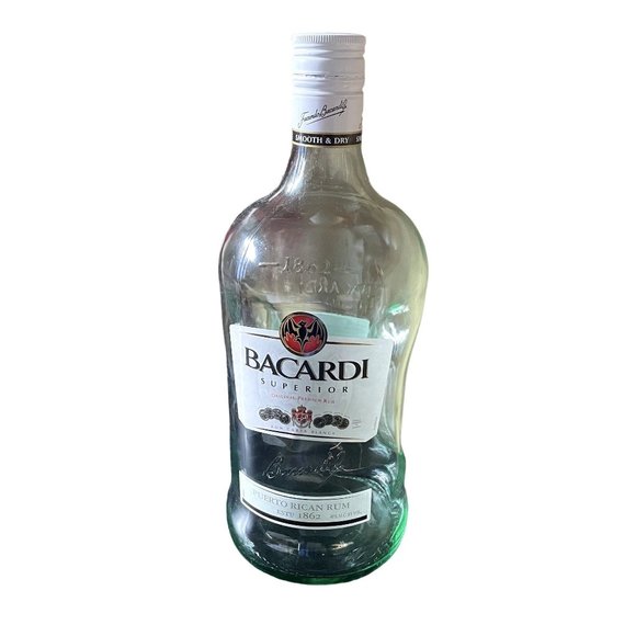 Large Bacardi Superior 1 Liter EMPTY Bottle Barware Decanter Decor 12 In u - Picture 1 of 4